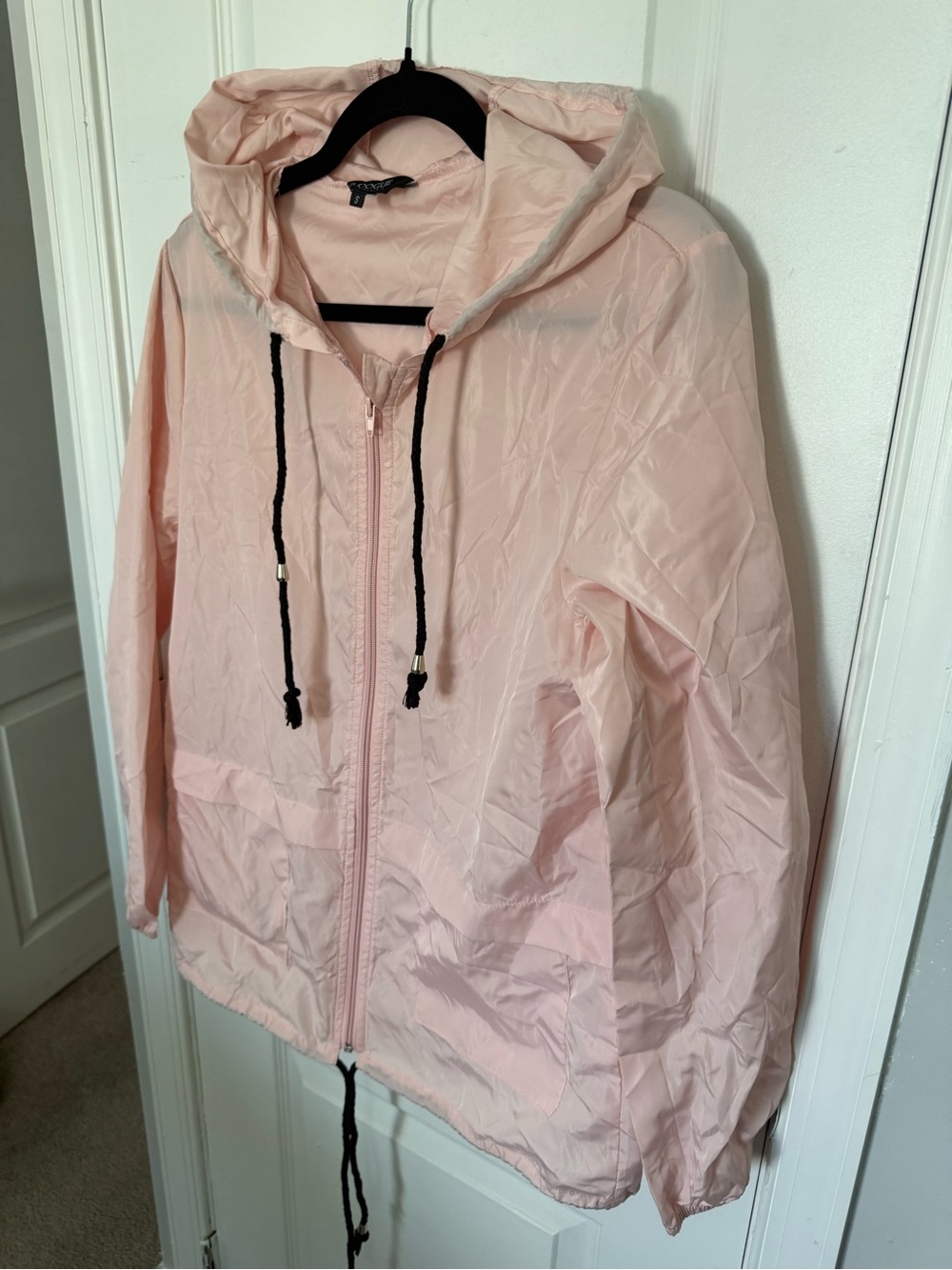 Light Pink Hooded Rain Jacket with Drawcords